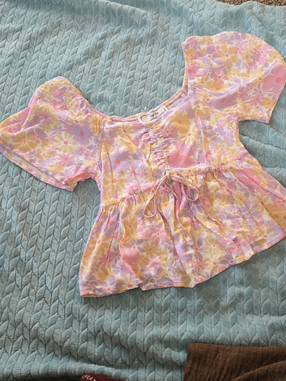 Hippie Rose Pastel Floral Peasant Top